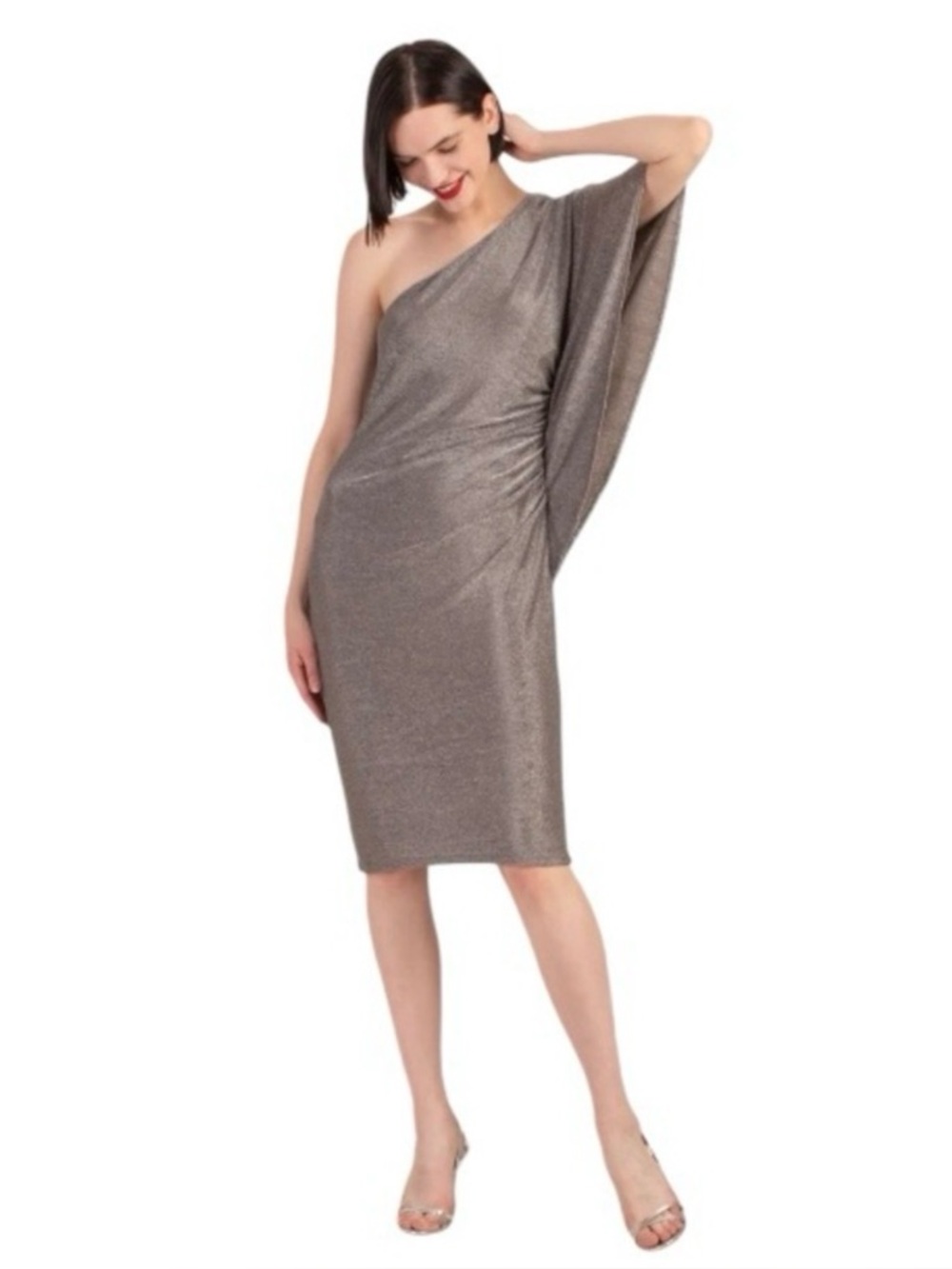 Trina Turk “Ratio” Silver Metallic One-Shoulder Cocktail Dress M